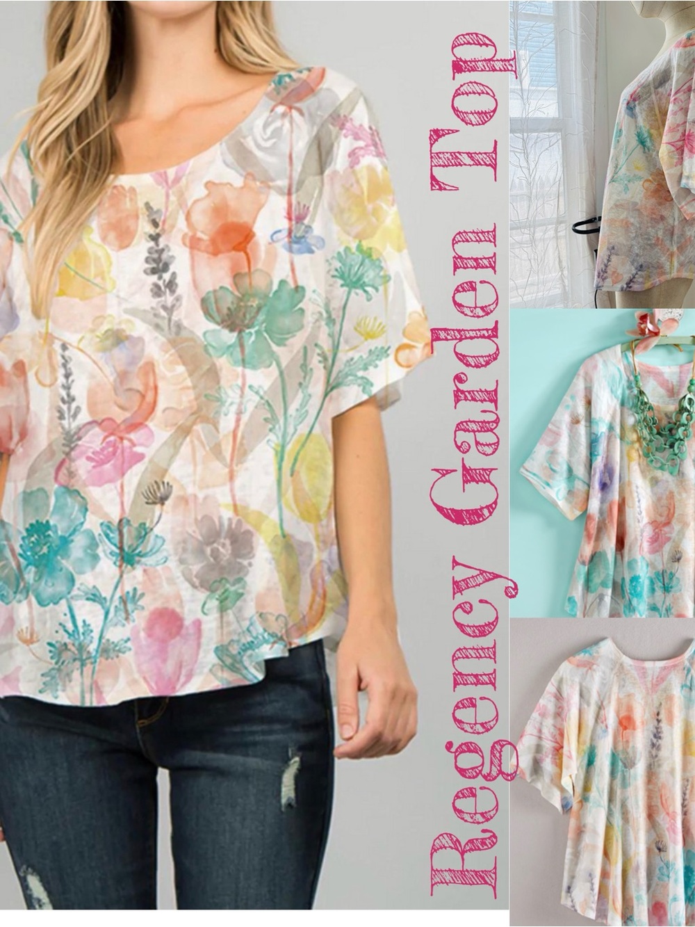 - Floral Watercolor Short Sleeve Blouse